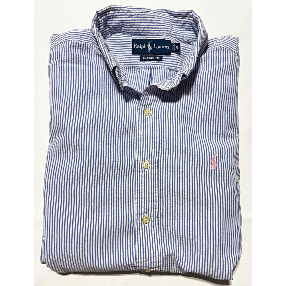 Ralph Lauren Classic Fit Blue/White Striped Cotton Button-Down Dress Shirt M